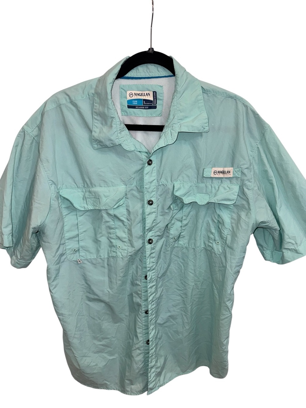 Magellan Outdoors Men's Short Sleeve Button-Down Shirt - Light Aqua